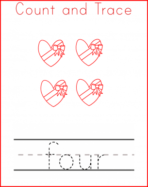 Valentine's Worksheets Trace Four