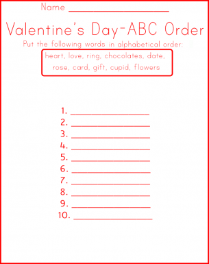 valentine worksheets abc order